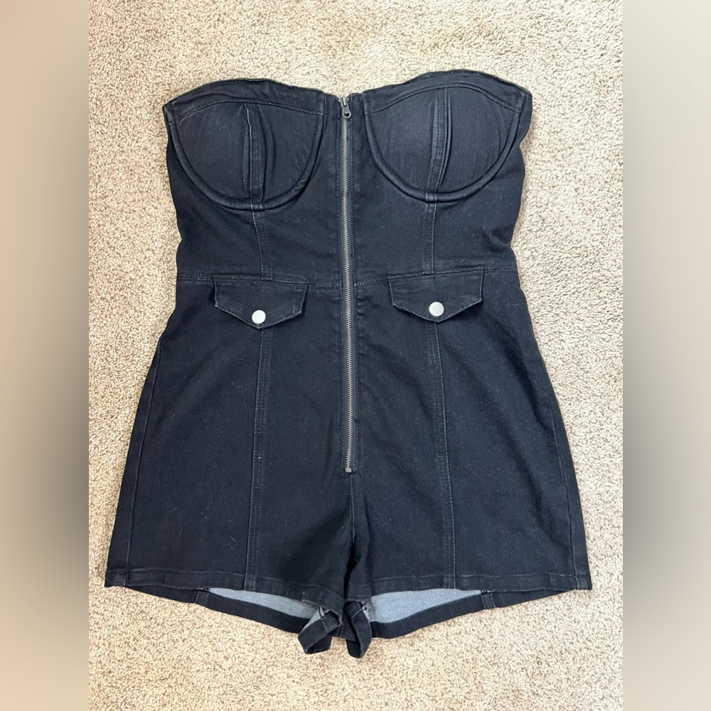 Jeans Warehouse Hawaii Strapless Romper, Sm/Med fit, Dark Blue Denim
